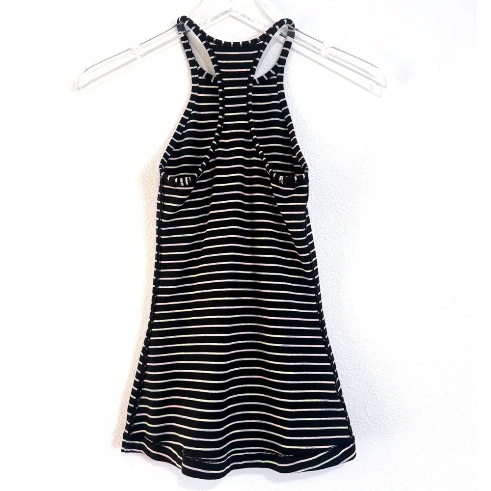 Lululemon Striped High-Neck Halter Racerback Tank Top Black Multi
